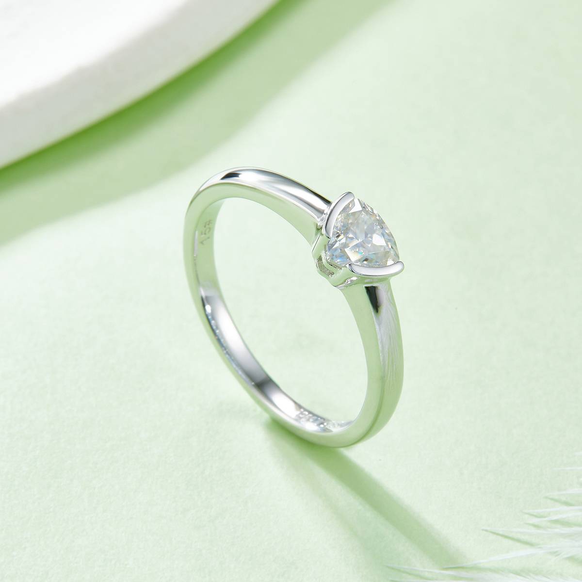 Simplified Triangle S925 Silver Plated Platinum Moissanite Diamond Women's Ring 0.5 Carat D-Class
